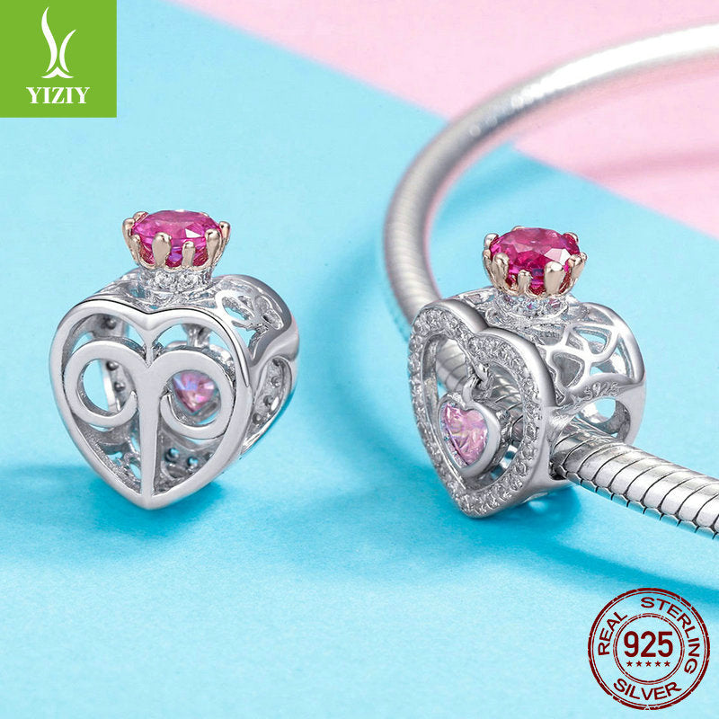 Silver Charm 925 Sterling Silver Natural Queen Beads Platinum Plated Korean Fashion DIY Silver Jewelry Accessories SCC1115