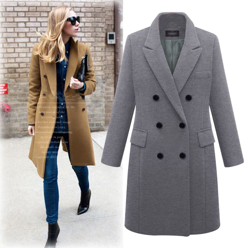 2021 autumn and winter new European and American large size windbreaker women long woolen coat women's woolen coat European size
