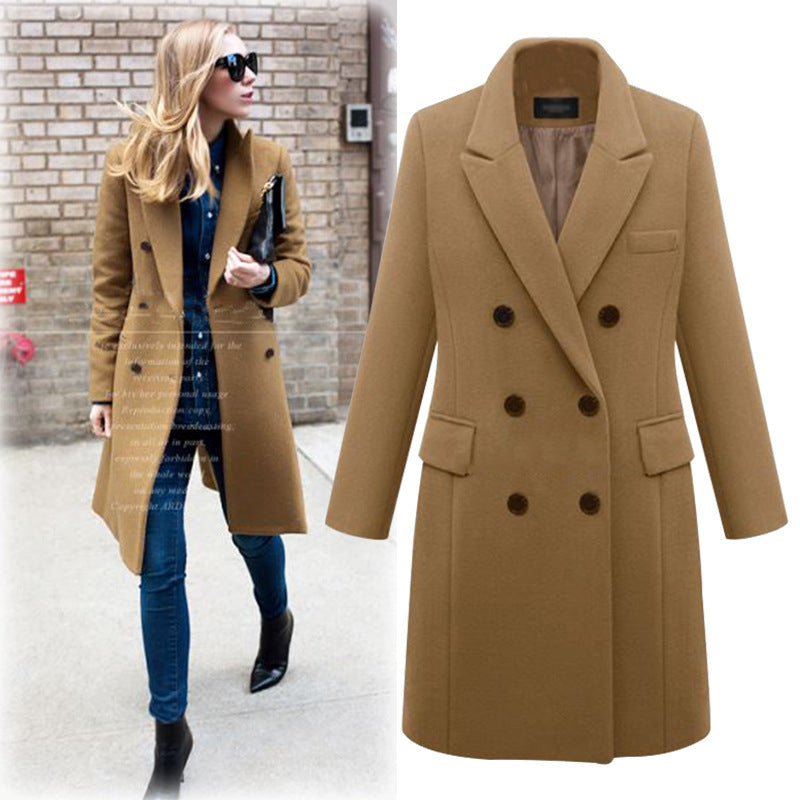 2021 autumn and winter new European and American large size windbreaker women long woolen coat women's woolen coat European size