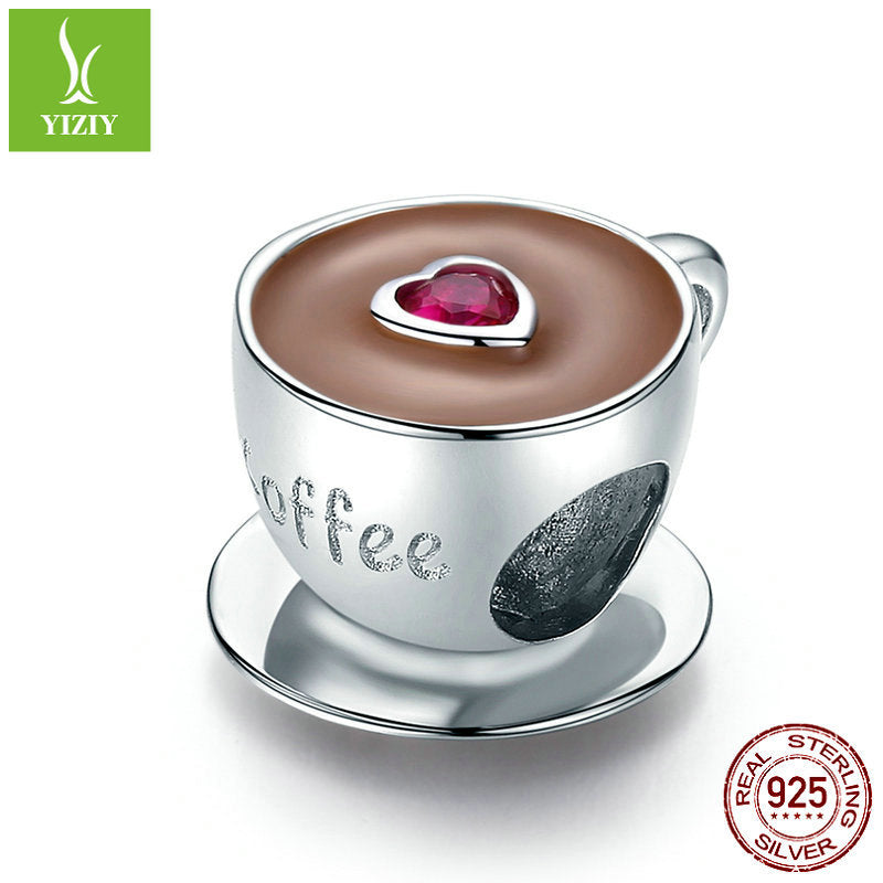 Original design coffee s925 sterling silver beads handmade diy fashion platinum plated bracelet jewelry accessories SCC1286