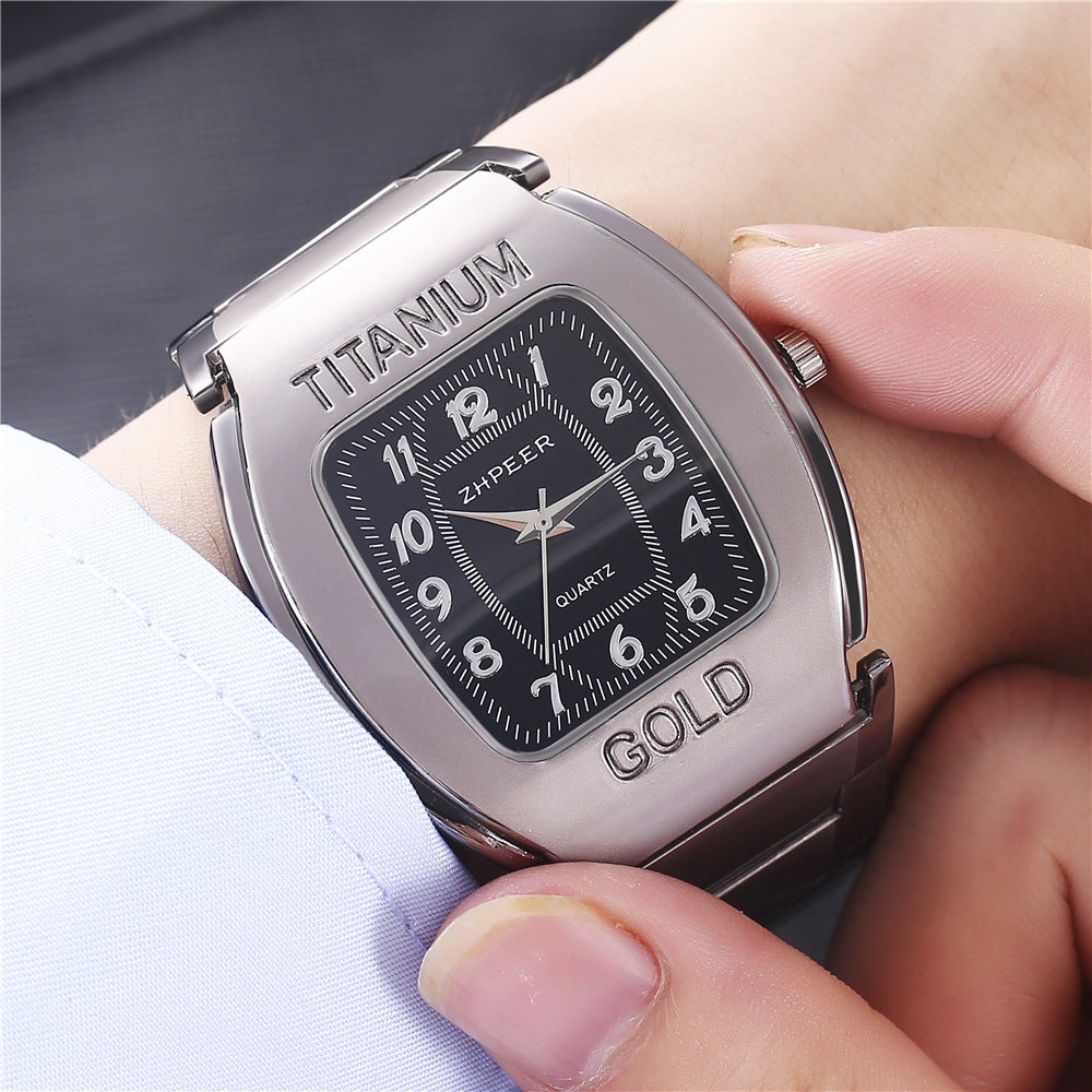 Wish Explosive Men's Large Watch Plate Wine Barrel Square Titanium Alloy Steel Band Business Casual Quartz Watch Men's Style