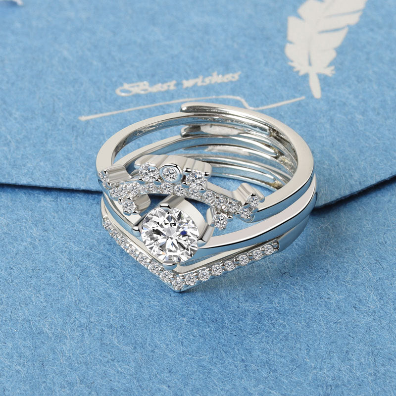 Crown three-in-one ring female opening Korean ring ins wind diamond ring ladies ring net celebrity explosion jewelry