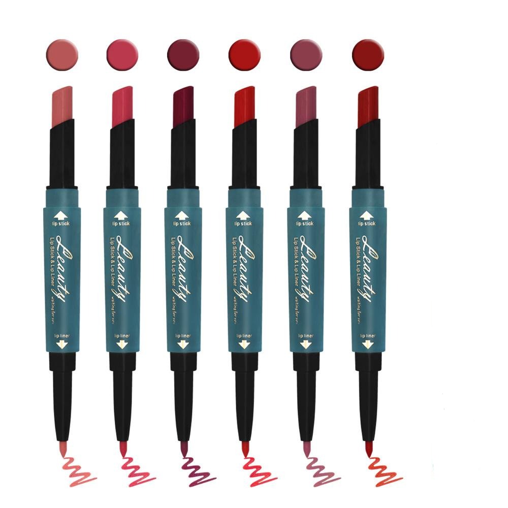 Net red makeup double-headed automatic lipstick lip liner waterproof and non-sticky cup long-lasting makeup berry color lipstick thin tube