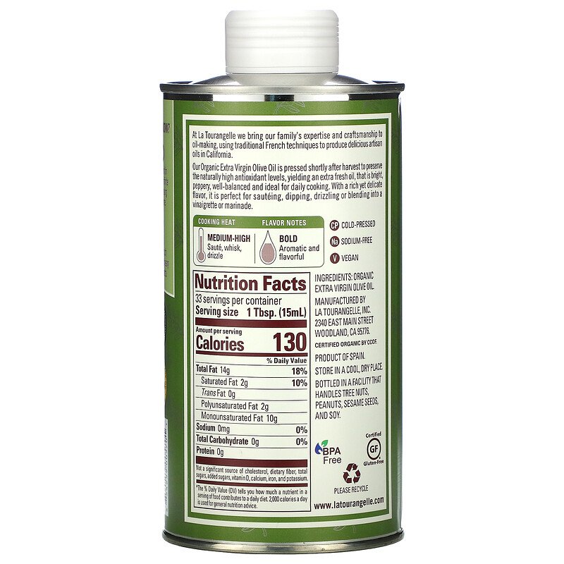 La Tourangelle, Organic Extra Virgin Olive Oil, 16.9 fl oz (500 ml)