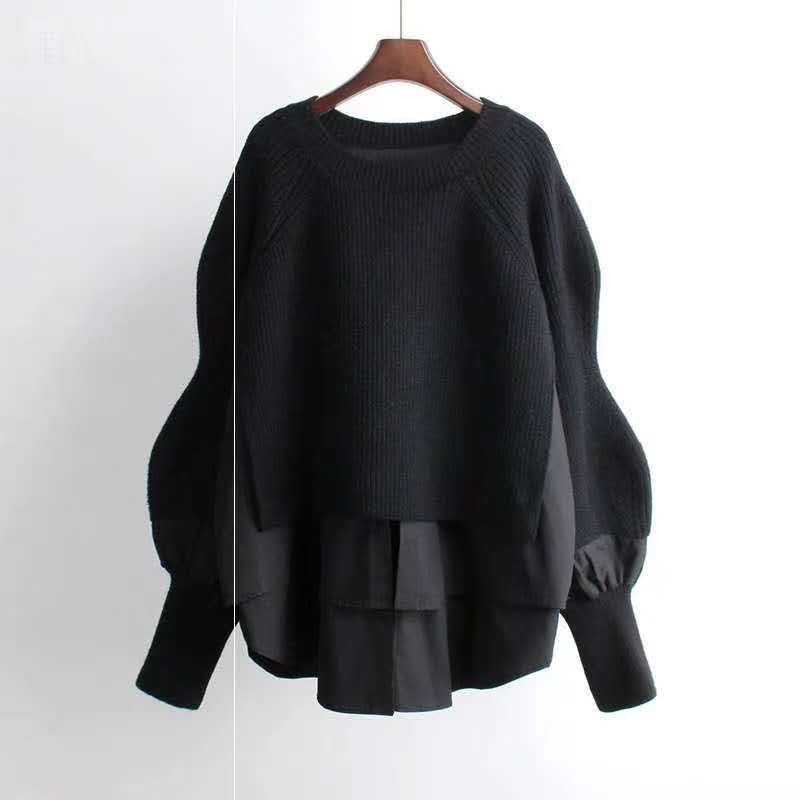 European station 2021 winter European goods women's sweater stitching shirt fake two-piece spring and autumn foreign style sweater outer wear