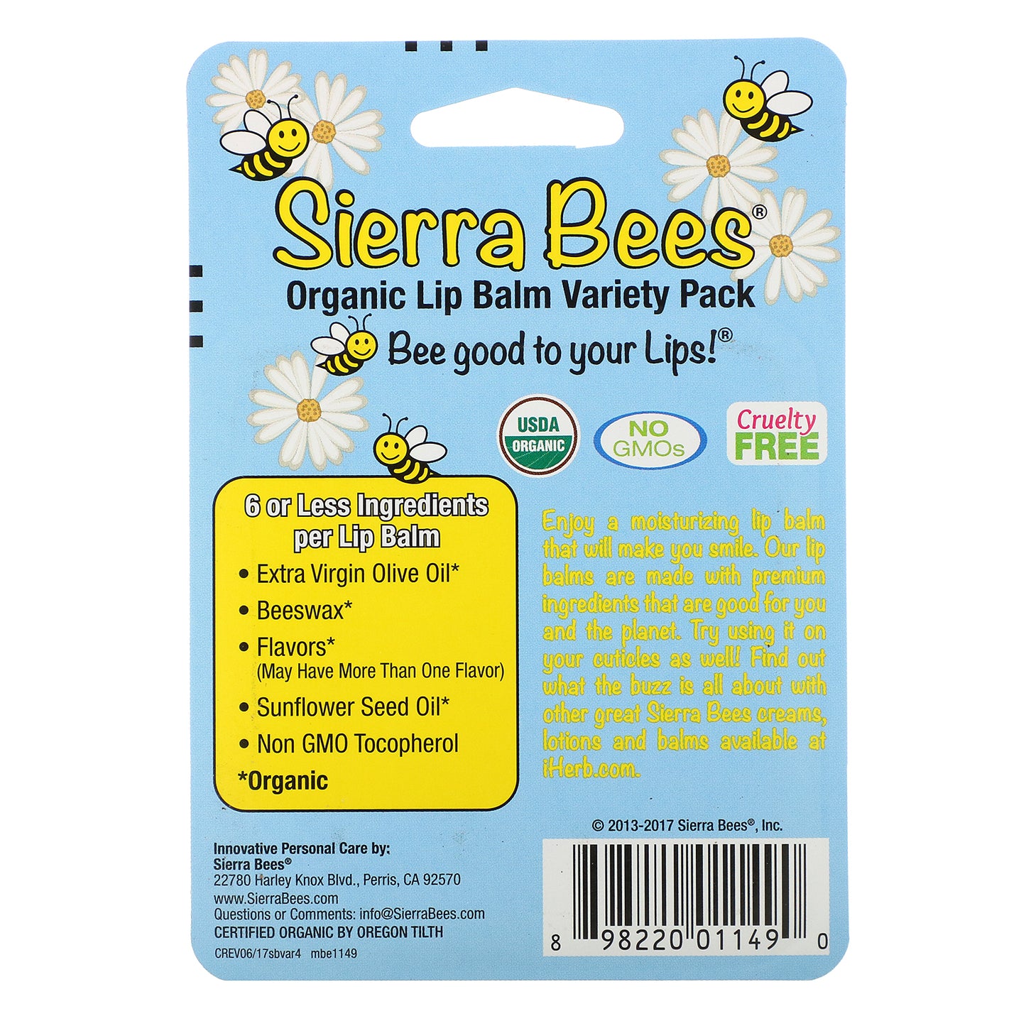 Sierra Bees, Organic Lip Balm Variety Pack, 4 Pack, .15 oz (4.25 g) Each