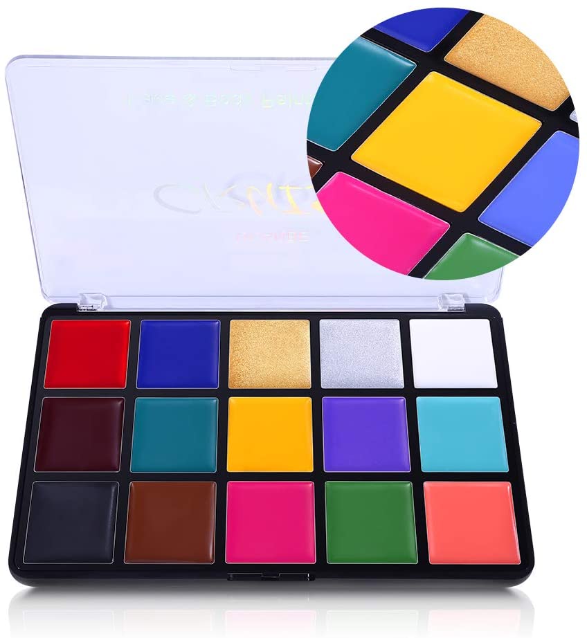 Charmcode Face Body Paint Oil, Professional 15 Colors FX Makeup Palette- Non Toxic Hypoallergenic Safe Facepaints for Adults and Kids - Ideal for Halloween, Cosplay Costumes, Parties and Festivals