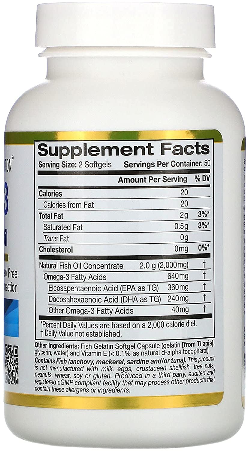 California Gold Nutrition, Omega-3, Premium Fish Oil, 100 Fish Gelatin Softgels