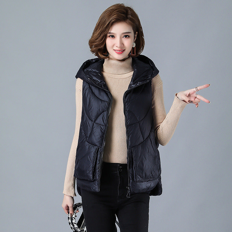 21 years new Korean style short down cotton waistcoat autumn and winter fashion women's waistcoat middle-aged plus size mother jacket