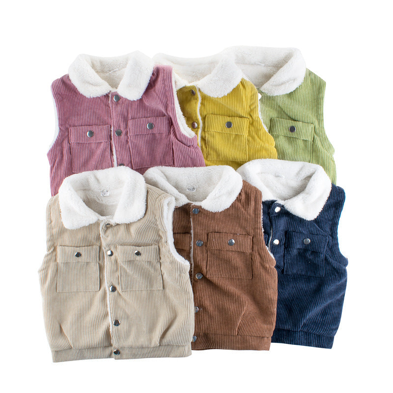 Autumn and winter children's vest vest new 2021 boys lamb cashmere and cashmere baby clothing warm top