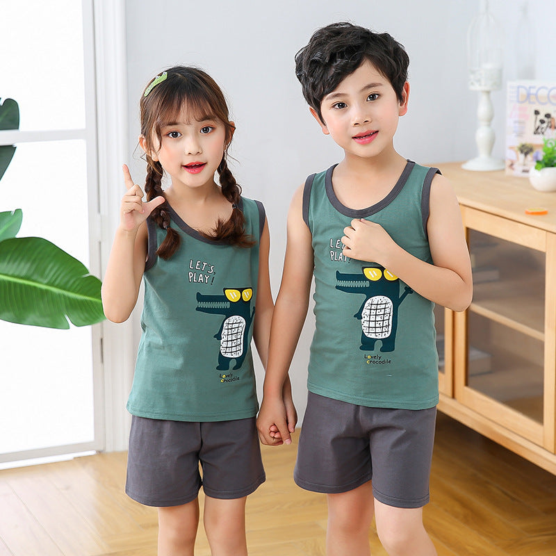 Children's vest suit cotton baby sleeveless shorts boys cotton bottoming girls pajamas baby clothes summer clothes