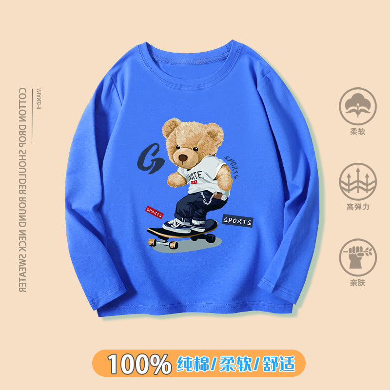 Boy's T-shirt Explosive Style Children's 2021 Autumn/Winter New Product Korean Round Neck Children's Base Shirt Cartoon Print Top