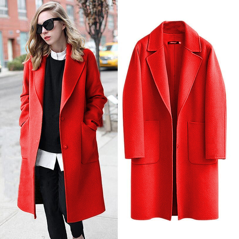 Cross-border 2021 autumn and winter double-sided woolen cloth European and American women's new woolen coat long loose woolen coat women
