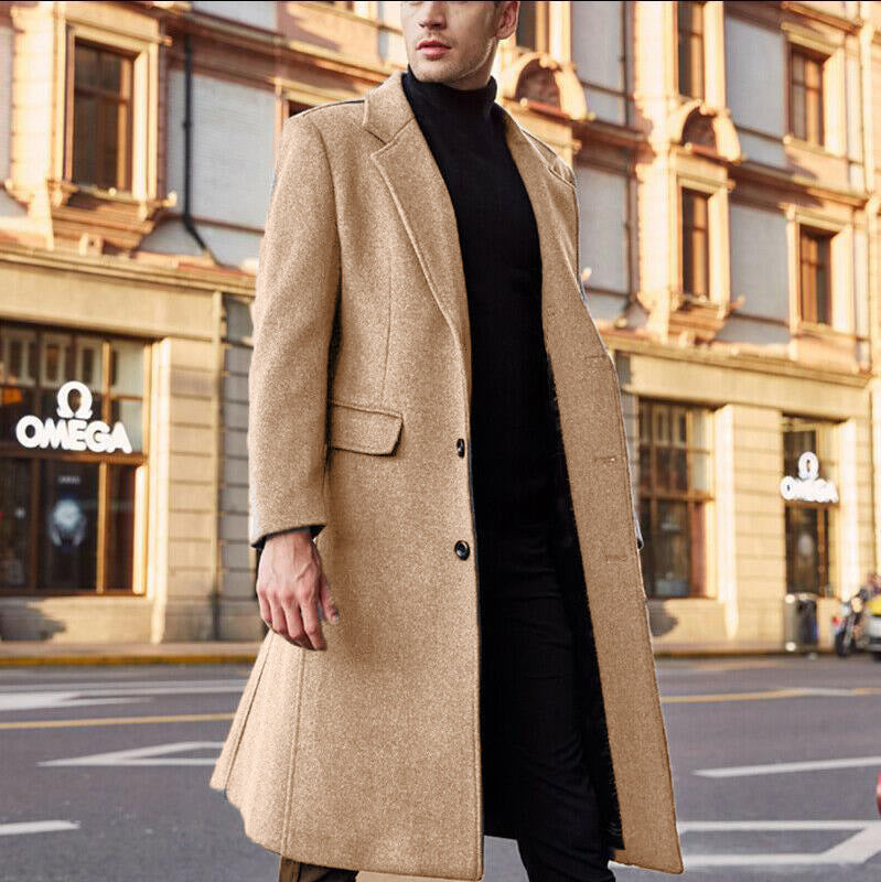 Cross-border 2021new foreign trade British men's long trench coat woolen coat wish men's woolen coat