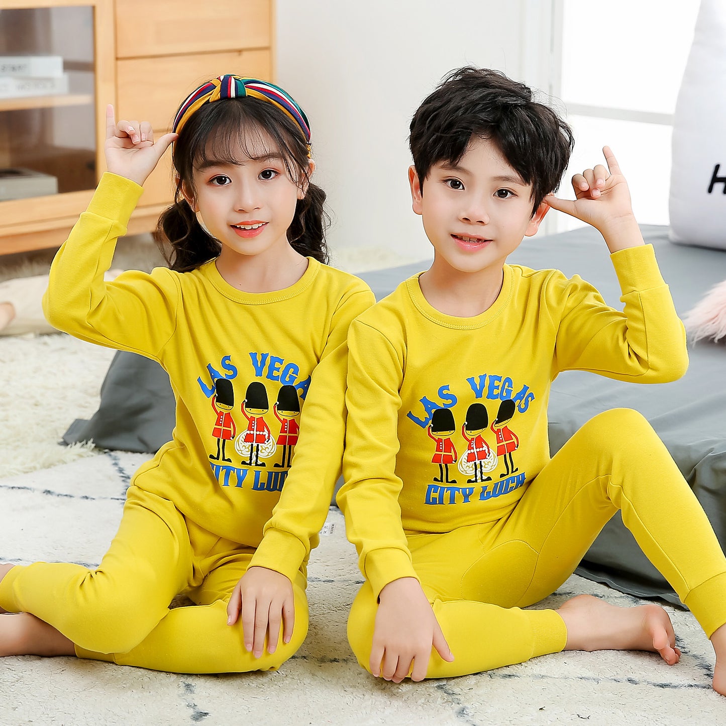 2021 children's autumn clothes and long trousers pure cotton boys and girls underwear set autumn and winter baby cotton round neck bottoming cotton sweater