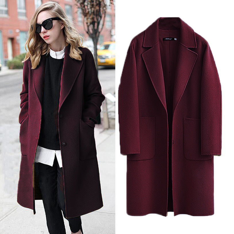 Cross-border 2021 autumn and winter double-sided woolen cloth European and American women's new woolen coat long loose woolen coat women