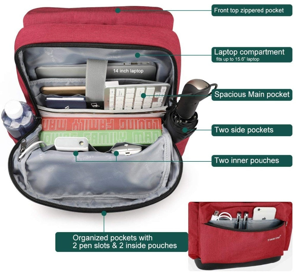 Tigernu Fashion Women Red USB Recharging School Bag Backpack for Teenagers Girls Anti theft Female Male Mochila 15.6 Laptop Bag