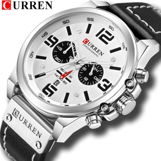 Mens Watches Top Luxury Brand Waterproof Sport Wrist Watch Chronograph Quartz Military Genuine Leather Relogio Masculino