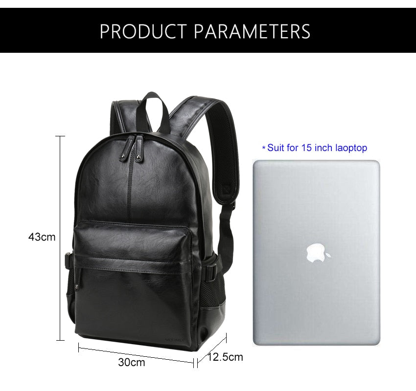 Brand Men Backpack Leather School Backpack Bag Fashion Waterproof Travel Bag Casual Leather Book bag Male