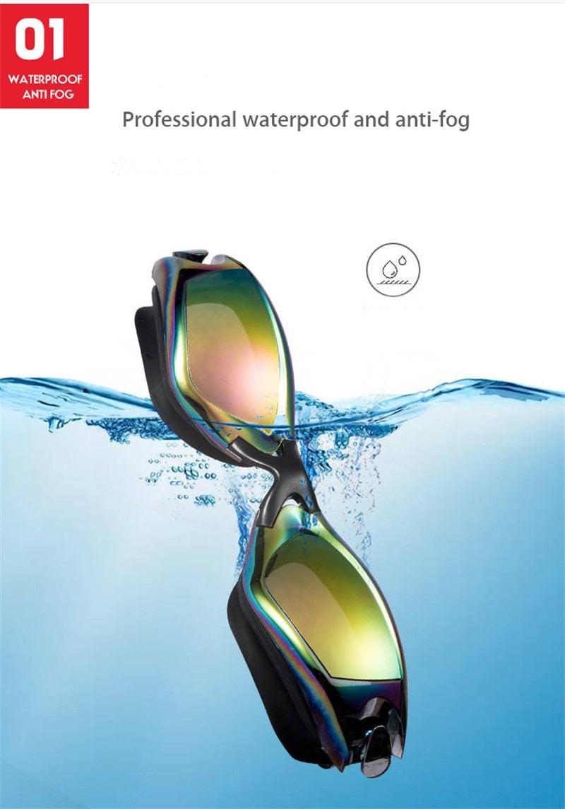 Professional Swimming Goggles Swimming Glasses with Earplugs Nose Clip Electroplate Waterproof Silicone очки для плавания Adluts