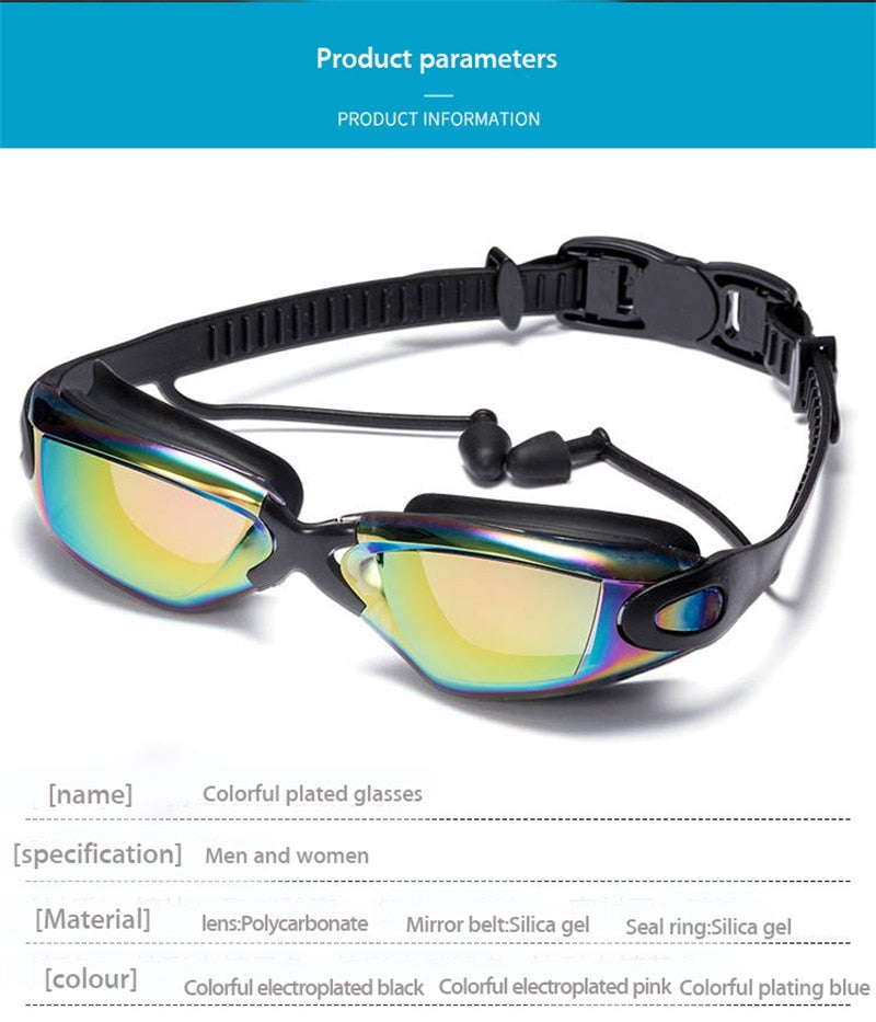 Professional Swimming Goggles Swimming Glasses with Earplugs Nose Clip Electroplate Waterproof Silicone очки для плавания Adluts