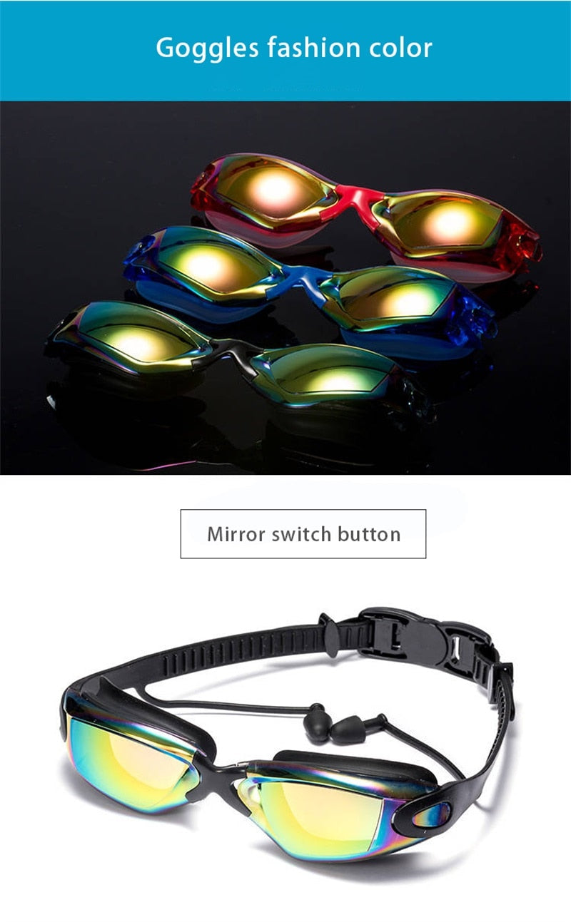 Professional Swimming Goggles Swimming Glasses with Earplugs Nose Clip Electroplate Waterproof Silicone очки для плавания Adluts