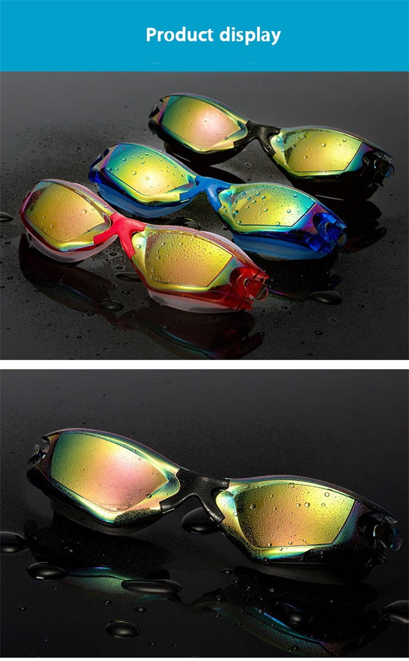Professional Swimming Goggles Swimming Glasses with Earplugs Nose Clip Electroplate Waterproof Silicone очки для плавания Adluts