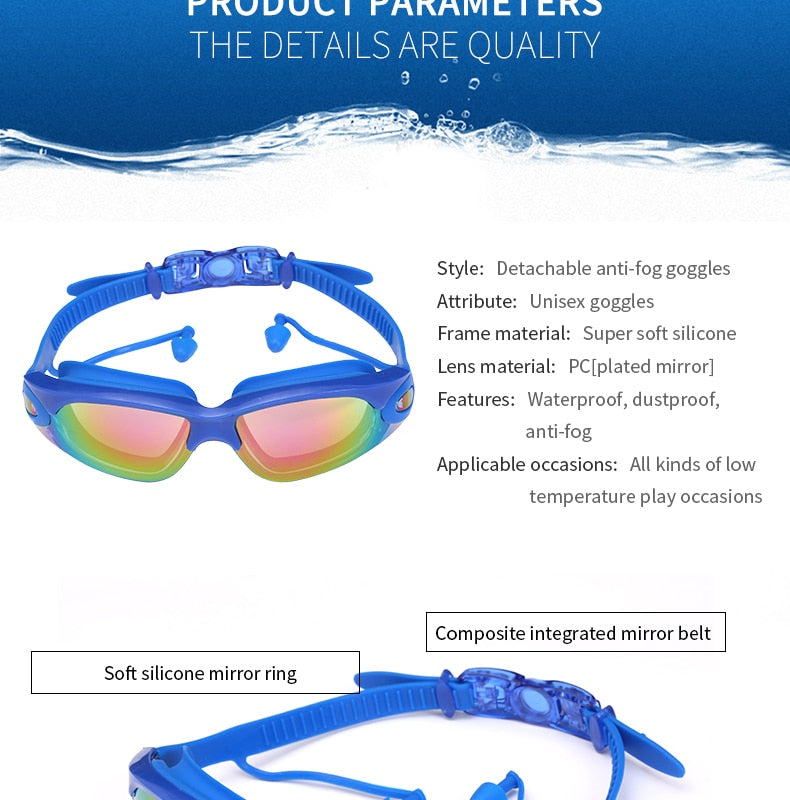Professional Swimming Goggles Swimming Glasses with Earplugs Nose Clip Electroplate Waterproof Silicone очки для плавания Adluts