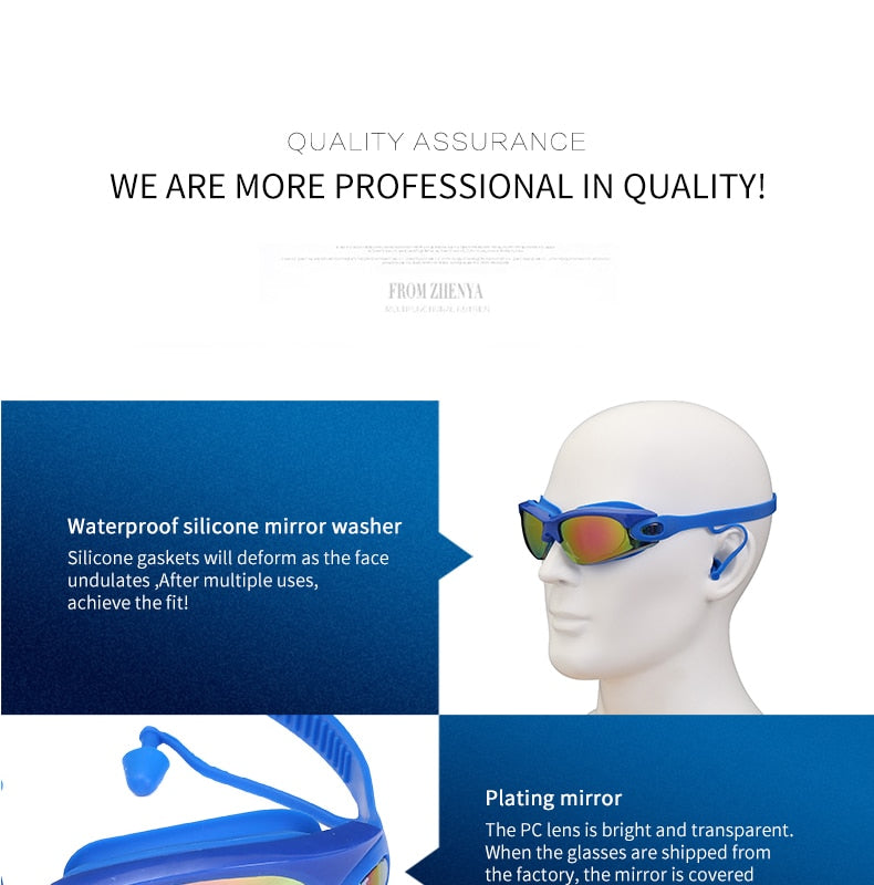 Professional Swimming Goggles Swimming Glasses with Earplugs Nose Clip Electroplate Waterproof Silicone очки для плавания Adluts