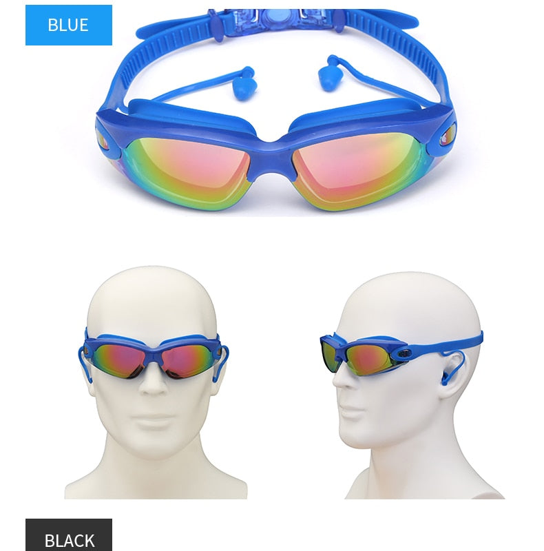 Professional Swimming Goggles Swimming Glasses with Earplugs Nose Clip Electroplate Waterproof Silicone очки для плавания Adluts