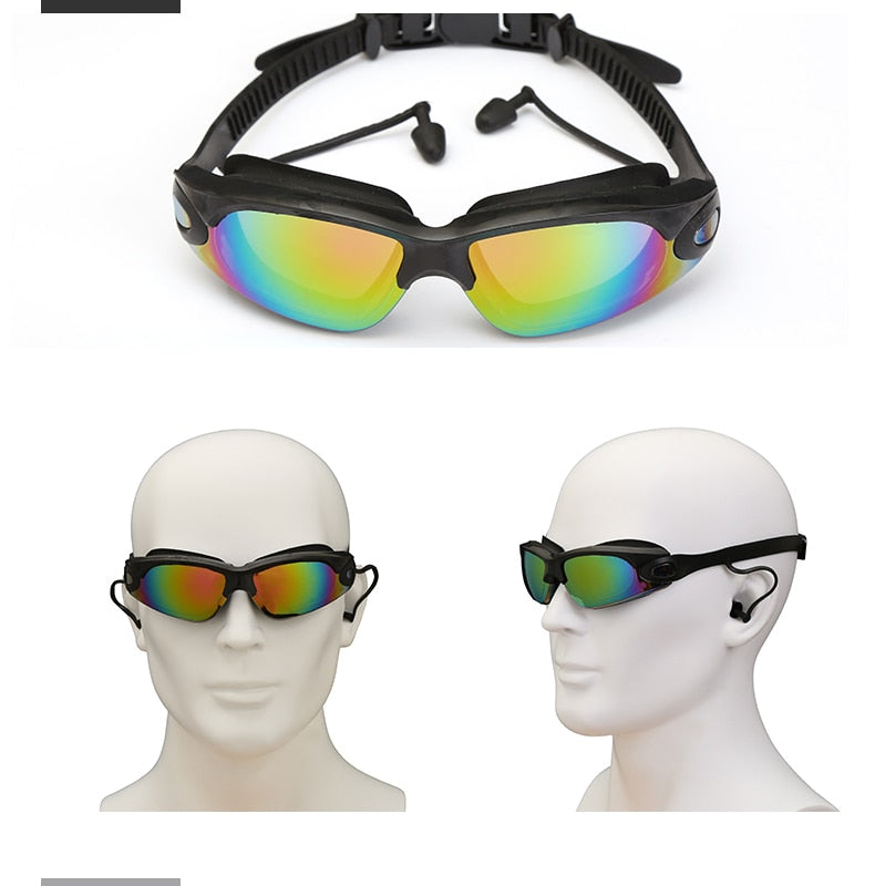 Professional Swimming Goggles Swimming Glasses with Earplugs Nose Clip Electroplate Waterproof Silicone очки для плавания Adluts