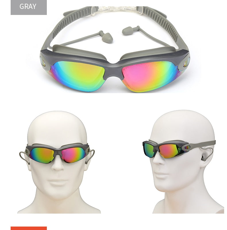 Professional Swimming Goggles Swimming Glasses with Earplugs Nose Clip Electroplate Waterproof Silicone очки для плавания Adluts
