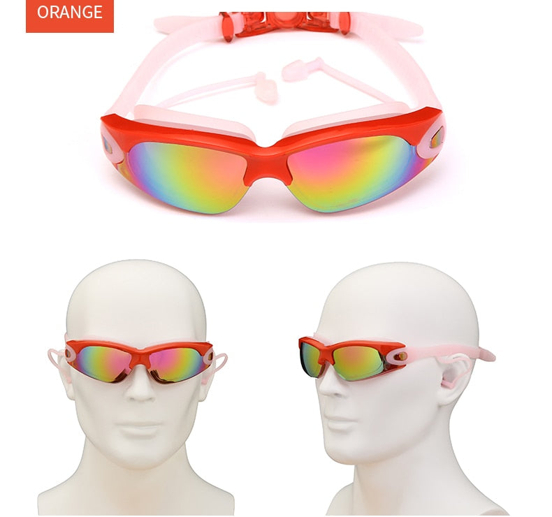 Professional Swimming Goggles Swimming Glasses with Earplugs Nose Clip Electroplate Waterproof Silicone очки для плавания Adluts