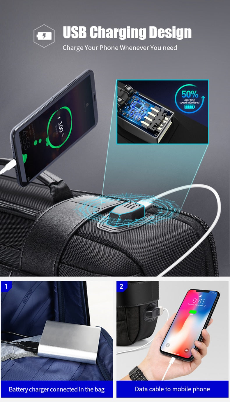 Brand Enlarge Backpack USB External Charge 15.6 Inch Laptop Backpack Shoulders Men Anti-Theft Waterproof Travel Backpack