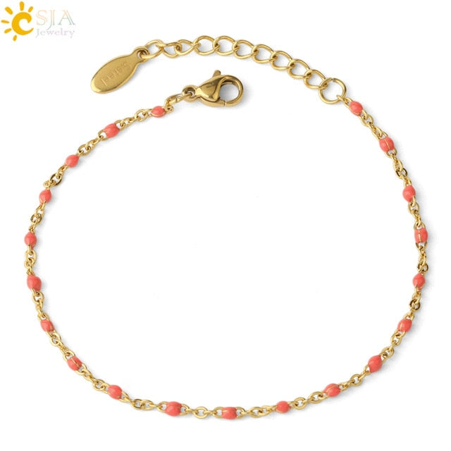 CSJA Luxury Stainless Steel Bracelets for Woman Golden Color Link Chain Beads Ladies Bracelet Femme 2021 Jewelry Pulseira S570