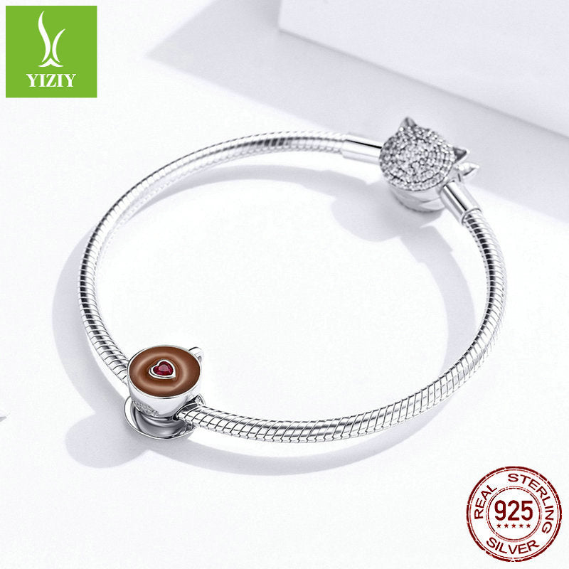 Original design coffee s925 sterling silver beads handmade diy fashion platinum plated bracelet jewelry accessories SCC1286