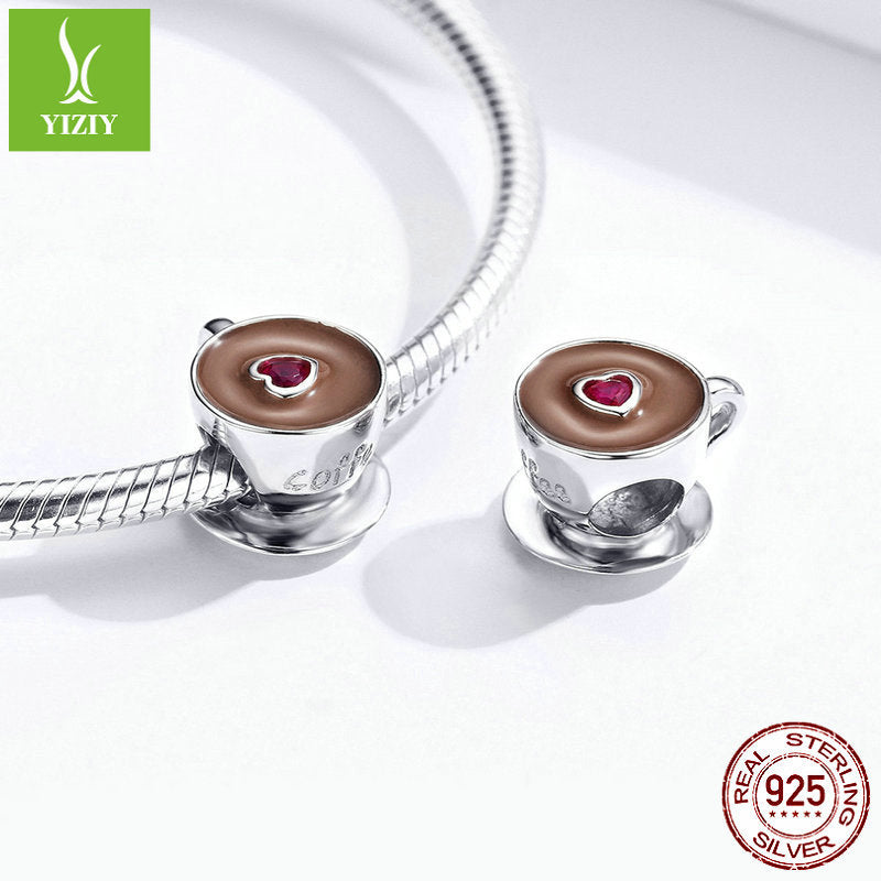 Original design coffee s925 sterling silver beads handmade diy fashion platinum plated bracelet jewelry accessories SCC1286