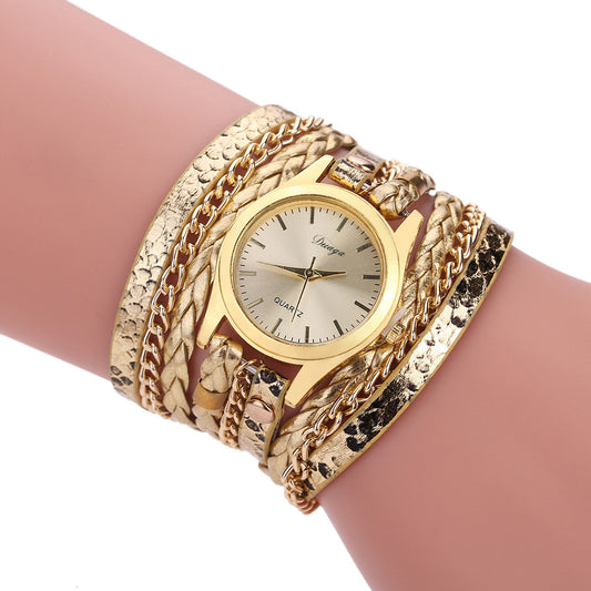 Wish new fashion retro style ladies winding bracelet watch woven snake pattern quartz watch ladies one drop shipping