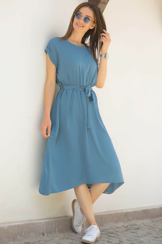 Women's Indigo Elastic Waist Tieed Dress