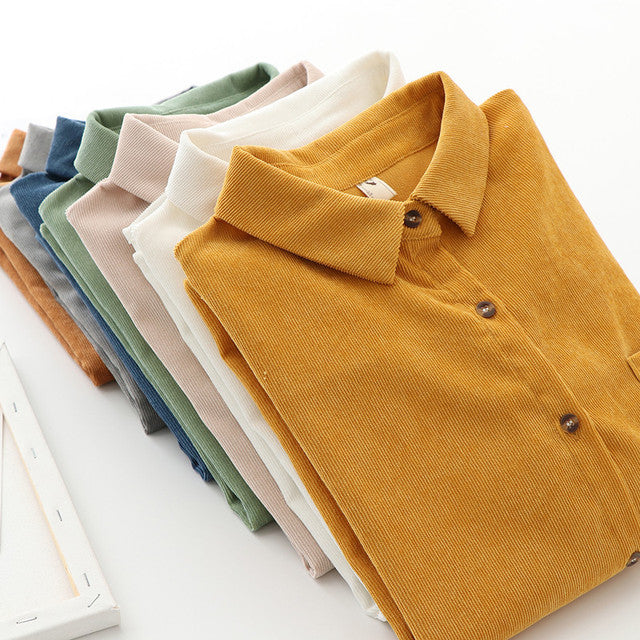 Corduroy Women Blouses Shirts Tunic Womens Tops And Blouses 2021 Womenswear Long Sleeve Clothing Button Up Down Loose White New