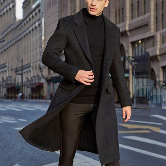 Cross-border 2021new foreign trade British men's long trench coat woolen coat wish men's woolen coat