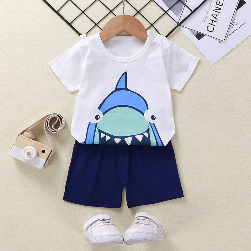 2021 summer new children's clothing children's short-sleeved suit wholesale men and women baby T-shirt shorts two-piece cotton