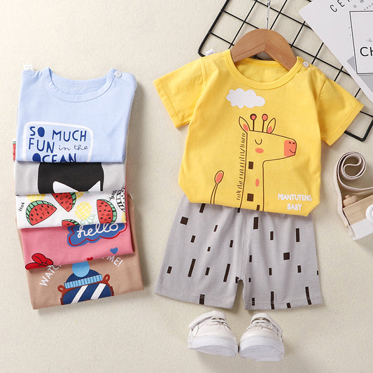 2021 summer new children's clothing children's short-sleeved suit wholesale men and women baby T-shirt shorts two-piece cotton