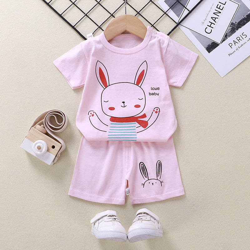 2021 summer new children's clothing children's short-sleeved suit wholesale men and women baby T-shirt shorts two-piece cotton