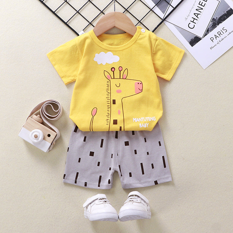 2021 summer new children's clothing children's short-sleeved suit wholesale men and women baby T-shirt shorts two-piece cotton