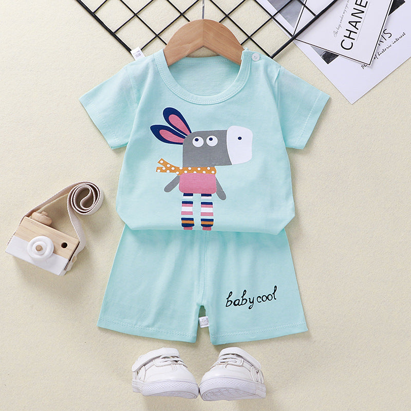 2021 summer new children's clothing children's short-sleeved suit wholesale men and women baby T-shirt shorts two-piece cotton