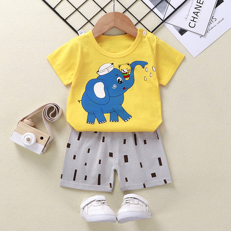 2021 summer new children's clothing children's short-sleeved suit wholesale men and women baby T-shirt shorts two-piece cotton