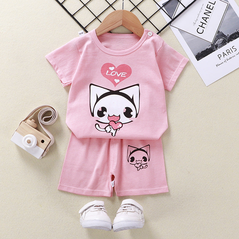 2021 summer new children's clothing children's short-sleeved suit wholesale men and women baby T-shirt shorts two-piece cotton