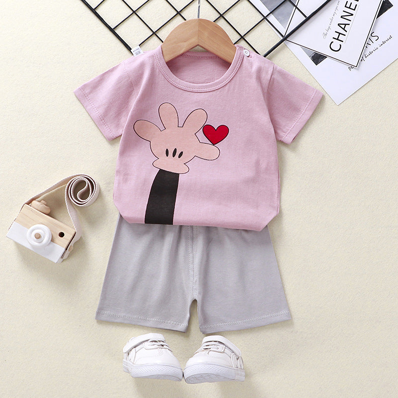 2021 summer new children's clothing children's short-sleeved suit wholesale men and women baby T-shirt shorts two-piece cotton