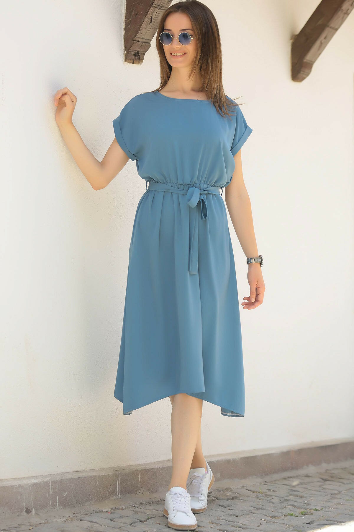 Women's Indigo Elastic Waist Tieed Dress
